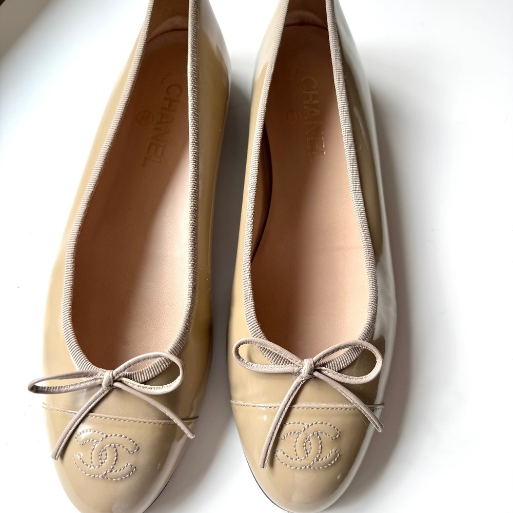 Chanel Authentic Beige Tan Interlocking Cc Ballet… - image 5